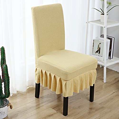 Chickwin Stuhlhussen mit Rock, Samt Stuhlbezug Stretch 1 2 4 6 8er Set, Hochzeit Stuhlhusse Elastisch Stuhlbezüg Universal Esszimmerstuhl Abdeckung, Abnehmbar Waschbar (8 Stück,Gelb) von Chickwin