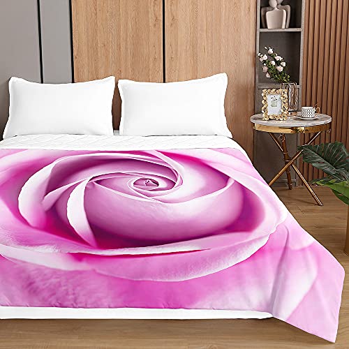 Chickwin Tagesdecke Bettüberwurf, 3D Rose Drucken Tagesdecken mit Prägemuster Gesteppt Steppdecke Überwurf Wohndecke aus Mikrofaser (220x240cm,Helles Lila) von Chickwin