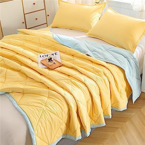 Chickwin Tagesdecke Bettüberwurf, Solide Farbe Tagesdecke Mikrofaser Wohndecke Sommer Weich Bettüberwürfe Sofa Überwurfdecke Kuscheldecke für Einzelbett Doppelbett (180x200cm,Gelb) von Chickwin