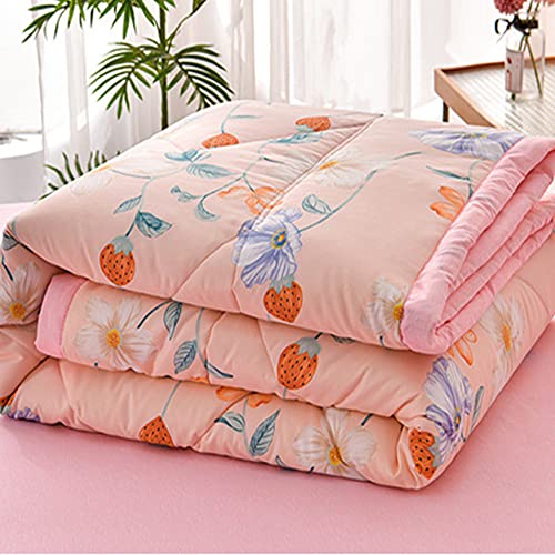 Chickwin Tagesdecke Bettüberwurf Gesteppt, Einfach Blumen Tagesdecke Schlafzimmer Steppdecke Decke Überwurf Wohnzimmer Sofaüberwurf für Einzelbett Doppelbett (150x200cm,Erdbeer Frühling) von Chickwin