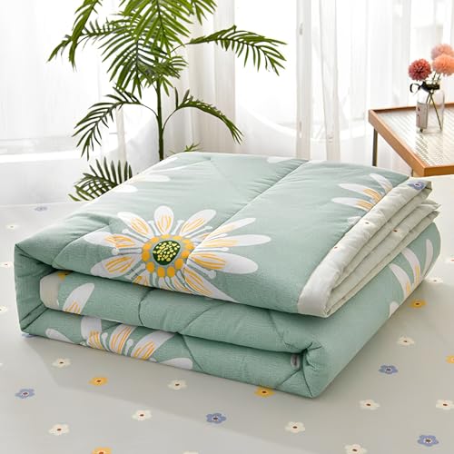 Chickwin Tagesdecke Bettüberwurf Gesteppt, Einfach Blumen Tagesdecke Schlafzimmer Steppdecke Decke Überwurf Wohnzimmer Sofaüberwurf für Einzelbett Doppelbett (150x200cm,Grün Natürlich) von Chickwin