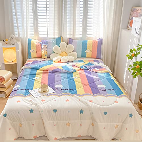 Chickwin Tagesdecke Bettüberwurf Gesteppt, Nordisch Blumen Tagesdecke Schlafzimmer Steppdecke Decke Überwurf Wohnzimmer Sofaüberwurf für Einzelbett Doppelbett (Regenbogen Streifen,200x230cm) von Chickwin