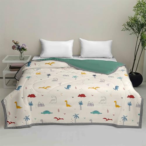 Chickwin Tagesdecke Bettüberwurf Gesteppt für Einzelbett Doppelbett, Reversible Mikrofaser Gemütlich Tagesdecke Schlafzimmer Steppdecke Überwurf Sofaüberwurf (Beiger Dinosaurier,150x200cm) von Chickwin