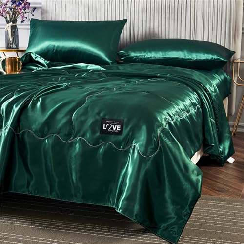 Chickwin Tagesdecke Bettüberwurf Satin, Solide Farbe Gesteppte Tagesdecken Sommer Wohndecke Weich Bettüberwürfe Sofa Überwurfdecke für Schlafzimmer Einzelbett Doppelbett (180x220cm,Dunkelgrün) von Chickwin