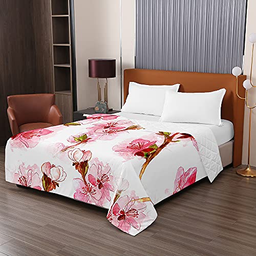 Chickwin Tagesdecke Bettüberwurf Sommer Steppdecke, Blumen Rose Muster Tagesdecken mit Präge Wohndecke Gesteppt Bettdecke Bettbezug für Doppelbett Einzelbett (180x220cm,Kirschblüten) von Chickwin