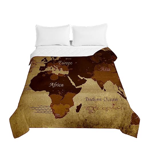 Chickwin Tagesdecke Bettüberwurf Steppdecke, Kontinente Erde Druck Sommer Tagesdecken mit Präge Wohndecke aus Gesteppt Bettdecke Bettbezug für Einzelbett Doppelbett (180x220cm,Afrika) von Chickwin