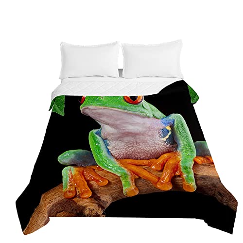Chickwin Tagesdecken Bettüberwurf, Frosch Muster 3D Drucken Tagesdecke Mikrofaser Bettüberwürfe Weich Komfortabel Wohndecke Sofa Überwurfdecke Kuscheldecke Bettdecke (Frosch-Muster,200x230cm) von Chickwin
