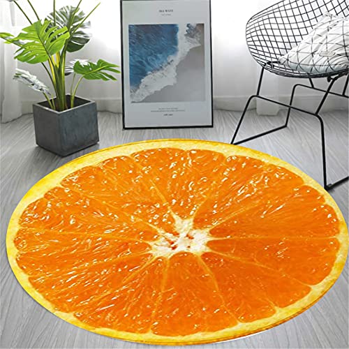 Chickwin Teppich Rund 80/120cm rutschfest, Zitrone/Mandarine Muster Weiche Teppiche Flauschig Flanell Teppich Fußmatte für Wohnzimmer Schlafzimmer Küche Dekoration (Orange,Durchmesser 120cm) von Chickwin