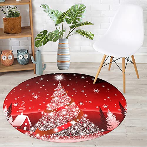 Chickwin Teppich Rund Weihnachten, Schneeflocke Muster rutschfeste Teppiche für Wohnzimmer Flanell Flauschig Weich Moderne Fußmatte für Schlafzimmer Küche (Weihnachtsbaum,Durchmesser 100cm) von Chickwin