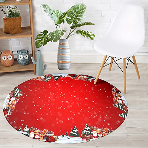 Chickwin Teppich Rund Weihnachten, Weihnachtsmann Muster rutschfeste Teppiche für Wohnzimmer Flanell Flauschig Weich Fußmatte für Schlafzimmer Kinderzimmer-1 (Durchmesser 80cm,Frohe Weihnachten) von Chickwin