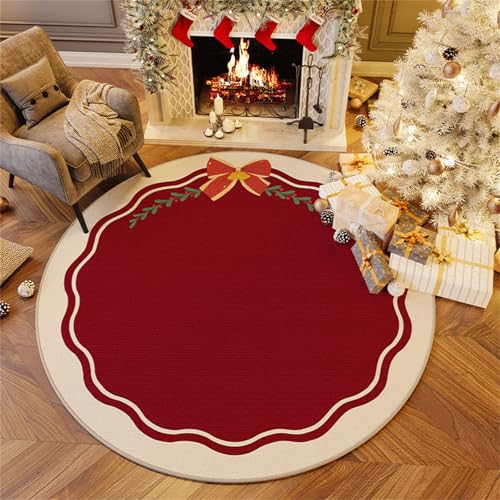 Chickwin Teppich Rund Weihnachten, Weihnachtsteppich Wohnzimmer Weihnachtsmatte Teppich Schlafzimmer Weihnachten Teppich Rund rutschfest für Dekoration (Durchmesser 60cm,Frohe Weihnachten) von Chickwin