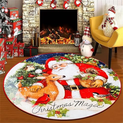 Chickwin Teppich Rund Weihnachten, Weihnachtsteppich Wohnzimmer Weihnachtsmatte Teppich Schlafzimmer Weihnachten Teppich Rund rutschfest für Dekoration (Durchmesser 80cm,Weihnachtsmann F) von Chickwin
