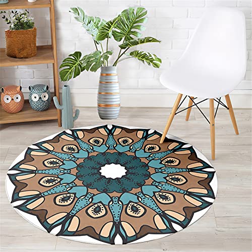 Chickwin Teppich Rund rutschfest, Mandala Stil Teppiche für Wohnzimmer Moderne Groß Flanell Flauschig Weich Fußmatte Waschbar für Schlafzimmer Kinderzimmer Küche (Kaffeefarbe,Durchmesser 100cm) von Chickwin