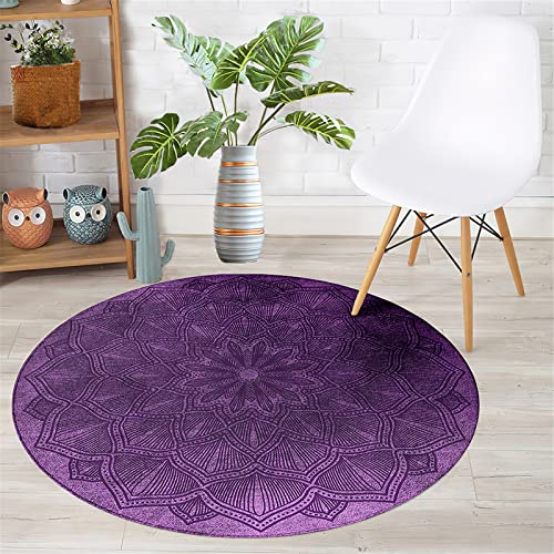 Chickwin Teppich Rund rutschfest, Mandala Stil Teppiche für Wohnzimmer Moderne Groß Flanell Flauschig Weich Fußmatte Waschbar für Schlafzimmer Kinderzimmer Küche (Lila,Durchmesser 120cm) von Chickwin