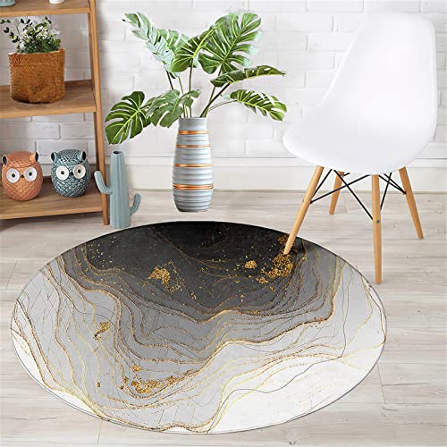 Chickwin Teppich Rund rutschfest, Marmor Drucken Teppiche für Wohnzimmer Moderne Groß Flanell Flauschig Weich Fußmatte für Schlafzimmer Kinderzimmer Küche (Schwarz & Gold,Durchmesser 100cm) von Chickwin