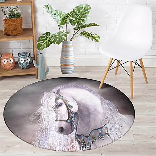 Chickwin Teppich Rund rutschfest, Pferd Muster Teppiche für Wohnzimmer Moderne Groß Flanell Flauschig Weich Fußmatte für Schlafzimmer Kinderzimmer Küche (Böhmen Stil,Durchmesser 120cm) von Chickwin