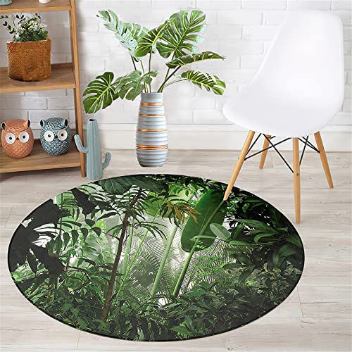 Chickwin Teppich Rund rutschfest, Tropisch Stil Teppiche für Wohnzimmer Moderne Groß Flanell Flauschig Weich Fußmatte Waschbar für Schlafzimmer Kinderzimmer (Regenwald,Durchmesser 120cm) von Chickwin