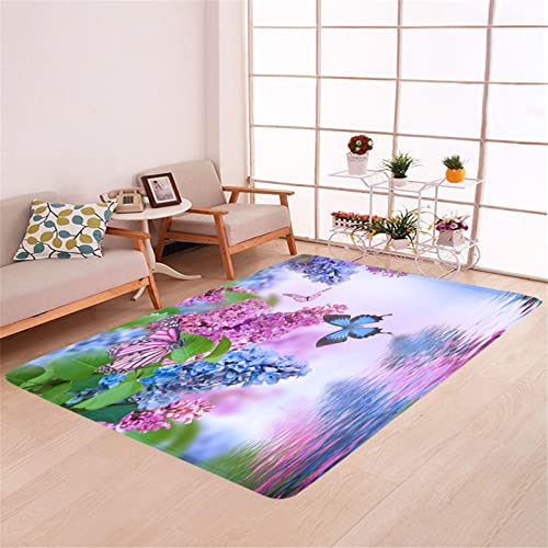 Chickwin Teppich Schlafzimmer Flauschig,Schmetterling Muster Moderne Teppiche für Wohnzimmer/Antirutsch Weiche Flauschig Flanell Groß Teppich für Küche/Kinderzimmer (120x160cm,Hortensie) von Chickwin