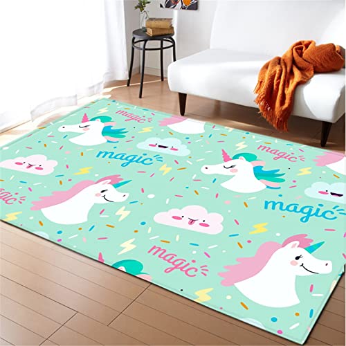 Chickwin Teppich Wohnzimmer Kurzflor 3D Einhorn Muster, Weiche rutschfeste Schlafzimmer Teppich Waschbar Teppiche für Kinderzimmer Spielzimmer Outdoor (150x200cm,Grüne Süßigkeiten) von Chickwin