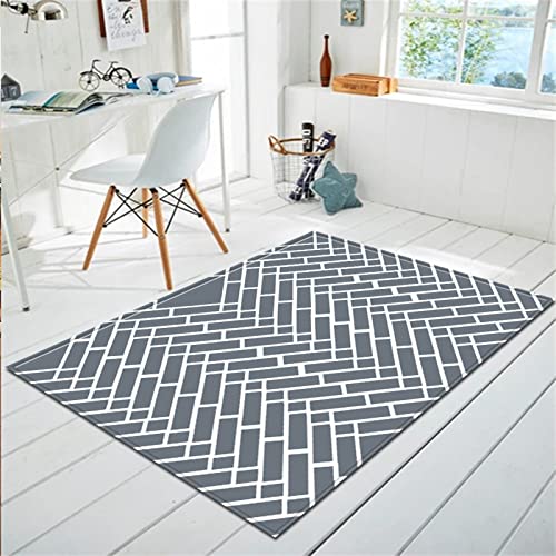 Chickwin Teppich Wohnzimmer Kurzflor 3D Geometrie Pflanze Muster, Weiche rutschfeste Schlafzimmer Teppich Waschbar Teppiche für Kinderzimmer Spielzimmer Outdoor (Graues Gitter,120x160cm) von Chickwin