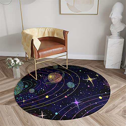 Chickwin Teppich für Wohnzimmer Rund, 3D Sternenhimmel Muster rutschfeste Teppiche Flanell Flauschig Weich Moderne Fußmatte für Schlafzimmer Kinderzimmer Küche (Sonnensystem,Durchmesser 120cm) von Chickwin