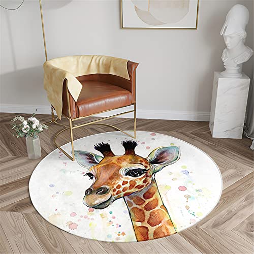 Chickwin Teppich für Wohnzimmer Rund, Giraffe Muster rutschfeste Teppiche Flanell Flauschig Weich Moderne Fußmatte für Schlafzimmer Kinderzimmer Küche (Aquarell,Durchmesser 80cm) von Chickwin