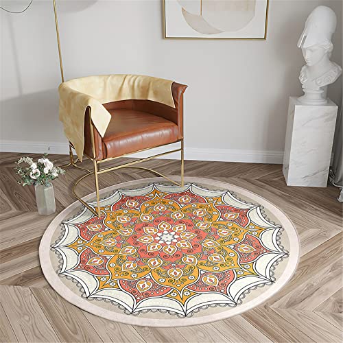 Chickwin Teppich für Wohnzimmer Rund, Mandala Stil rutschfeste Teppiche Flanell Flauschig Weich Moderne Fußmatte für Schlafzimmer Kinderzimmer Küche Dekoration (Durchmesser 40cm,Gelb) von Chickwin