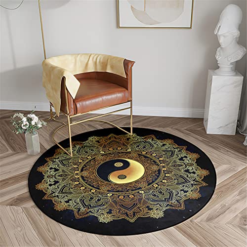 Chickwin Teppich für Wohnzimmer Rund, Mandala Stil rutschfeste Teppiche Flanell Flauschig Weich Moderne Fußmatte für Schlafzimmer Kinderzimmer Küche Dekoration (Durchmesser 60cm,Lotus Blume) von Chickwin