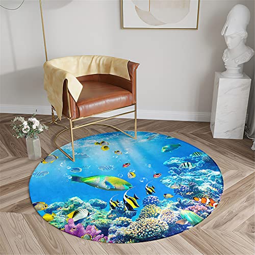 Chickwin Teppich für Wohnzimmer Rund, Meerestiere Muster rutschfeste Teppiche Flanell Flauschig Weich Moderne Fußmatte für Schlafzimmer Kinderzimmer Küche (Durchmesser 120cm,Meerestiere) von Chickwin