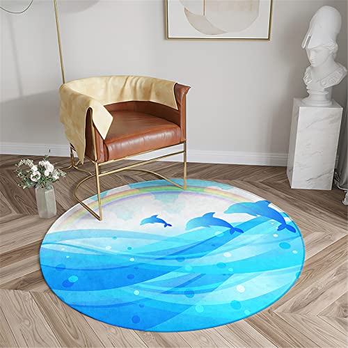 Chickwin Teppich für Wohnzimmer Rund, Meerestiere Muster rutschfeste Teppiche Flanell Flauschig Weich Moderne Fußmatte für Schlafzimmer Kinderzimmer Küche (Durchmesser 120cm,Regenbogen) von Chickwin