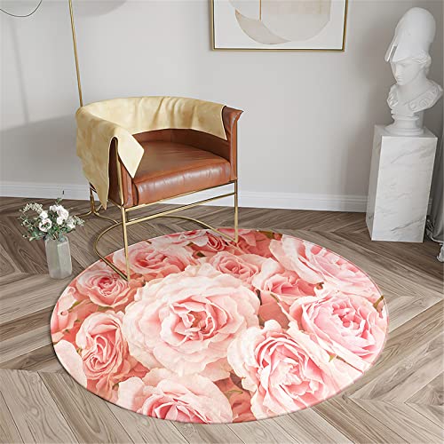 Chickwin Teppich für Wohnzimmer Rund, Rose Blume Muster rutschfeste Teppiche Flanell Flauschig Weich Moderne Fußmatte für Schlafzimmer Kinderzimmer (Rosa Blütenblätter,Durchmesser 100cm) von Chickwin