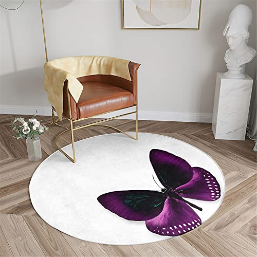 Chickwin Teppich für Wohnzimmer Rund, Schmetterling Muster rutschfeste Teppiche Flanell Flauschig Weich Moderne Fußmatte für Schlafzimmer Kinderzimmer (Durchmesser 120cm,Purple Butterfly) von Chickwin