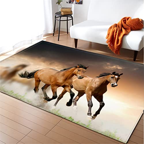 Chickwin Teppiche Groß für Wohnzimmer, 3D Tier Muster Moderne Teppich Flauschig Weiche Anti Rutsch Unterseite Teppiche für Kinderzimmer Schlafzimmer Küche (60x90cm,Braun Pferd) von Chickwin