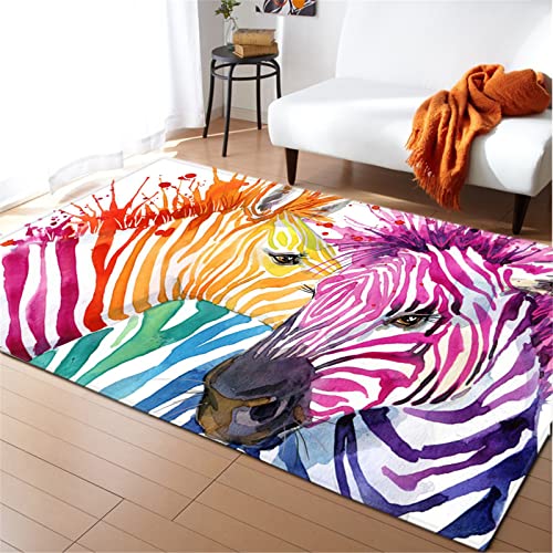 Chickwin Teppiche Groß für Wohnzimmer, 3D Tier Muster Moderne Teppich Flauschig Weiche Anti Rutsch Unterseite Teppiche für Kinderzimmer Schlafzimmer Küche (60x90cm,Bunt Zebra) von Chickwin