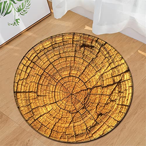 Chickwin Teppiche für Wohnzimmer Rund, Holzmaserung Muster Teppich Modern Schlafzimmer Groß Flanell Flauschig Weich rutschfest Fußmatte Waschbar für Kinderzimmer (Gelb,Durchmesser 120cm) von Chickwin