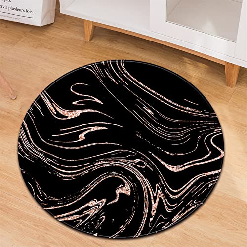 Chickwin Teppiche für Wohnzimmer Rund, Marmor Muster Teppich Modern Schlafzimmer Groß Flauschig Weich rutschfest Fußmatte für Kinderzimmer oder Küche Dekoration (Schwarz,Durchmesser 120cm) von Chickwin