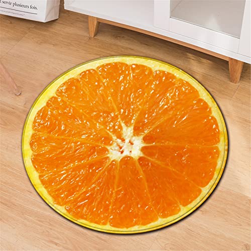 Chickwin Teppiche für Wohnzimmer Rund, Obst Muster Teppich Modern Schlafzimmer Groß Flauschig Weich rutschfest Fußmatte für Kinderzimmer oder Küche Dekoration (Mandarine,Durchmesser 120cm) von Chickwin