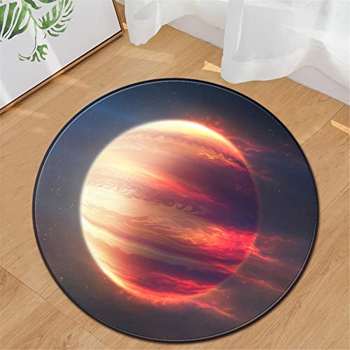 Chickwin Teppiche für Wohnzimmer Rund, Planet Muster Teppich Modern Schlafzimmer Groß Flanell Flauschig Weich rutschfest Fußmatte Waschbar für Kinderzimmer (Interstellar,Durchmesser 120cm) von Chickwin