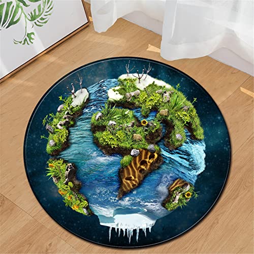 Chickwin Teppiche für Wohnzimmer Rund, Planet Muster Teppich Modern Schlafzimmer Groß Flanell Flauschig Weich rutschfest Fußmatte Waschbar für Kinderzimmer (Sonnenblume Pflanze,Durchmesser 60cm) von Chickwin