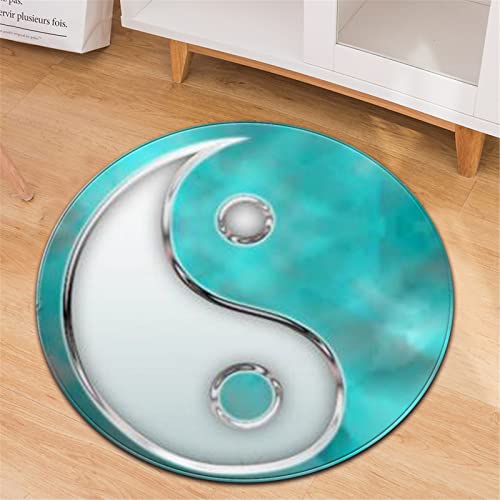 Chickwin Teppiche für Wohnzimmer Rund, Vintage Stil Einfach Stil Teppich Modern Schlafzimmer Groß Flanell Flauschig Weich rutschfest Fußmatte für Kinderzimmer (Blau,Durchmesser 60cm) von Chickwin