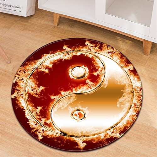 Chickwin Teppiche für Wohnzimmer Rund, Vintage Stil Einfach Stil Teppich Modern Schlafzimmer Groß Flanell Flauschig Weich rutschfest Fußmatte für Kinderzimmer (Flamme,Durchmesser 60cm) von Chickwin