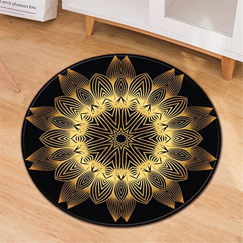 Chickwin Teppiche für Wohnzimmer Rund,Mandala Stil Teppich Modern Schlafzimmer Groß Flanell Flauschig Weich rutschfest Fußmatte Waschbar für Kinderzimmer Dekoration (Blumen,Durchmesser 80cm) von Chickwin