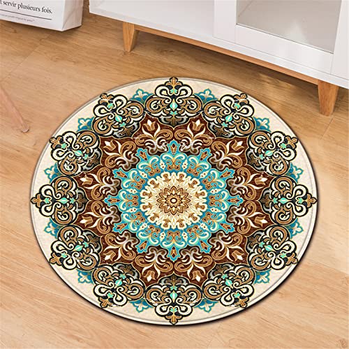 Chickwin Teppiche für Wohnzimmer Rund,Mandala Stil Teppich Modern Schlafzimmer Groß Flanell Flauschig Weich rutschfest Fußmatte Waschbar für Kinderzimmer Dekoration (Khaki-Farbe,Durchmesser 40cm) von Chickwin