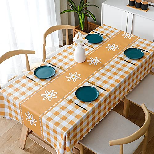 Chickwin Tischdecke Abwaschbar Wachstuch, Abwischbar PVC Kunststoff Modern Minimalismus Rechteckig Garten Tischdecke Wasserdicht Fleckschutz Dekoration Tischdecke (120x180cm,Gelbe Blumen) von Chickwin