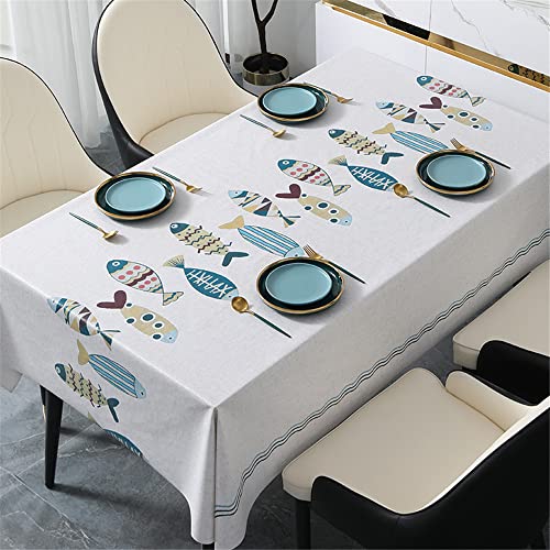 Chickwin Tischdecke Abwaschbar Wachstuch, Abwischbar PVC Modern Kunststoff Rechteckig Garten Tischdecke Wasserdicht Fleckschutz Pflegeleicht Dekoration Tischdecke (120x170cm,gestreifter Fisch) von Chickwin