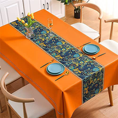 Chickwin Tischdecke Abwaschbar Wachstuch, Abwischbar Retro Paisley PVC Kunststoff Rechteckig Garten Tischdecke Wasserdicht Fleckschutz Dekoration Tischdecke (120x170cm,Orange) von Chickwin