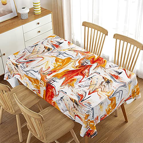 Chickwin Tischdecke Rechteckig Moderne Kunst Bunt Abstraktes Ölgemälde Drucken Wasserdicht Tischdecke aus Polyester, Partytischdecken Abwaschbar Multifunktion Tischdeko (140x200cm,Orange Weiß) von Chickwin