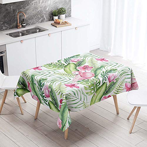 Chickw1 Tischdecke Wasserdicht Abwaschbar, Tropischer Flamingo 3D-Druck Wasserabweisend Fleckschutz Rechteckig Abwischbare Wachstuch Ölfest Pflegeleicht Küchentischabdeckung (90x90cm,E) von Chickwin