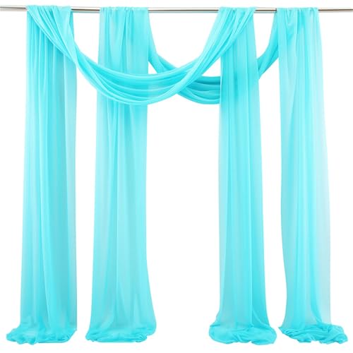 Chickwin Volltonfarbe Hochzeit Vorhang Hochzeitsbogen, 100D Chiffon Tüll Querbehang, 2PC Himmelbett Vorhänge, Stoff Transparent Voile Dekoration für Fotohintergrund Hochzeitsdeko (Aqua,70x550cm) von Chickwin