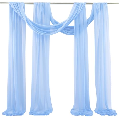 Chickwin Volltonfarbe Hochzeit Vorhang Hochzeitsbogen, 100D Chiffon Tüll Querbehang, 2PC Himmelbett Vorhänge, Stoff Transparent Voile Dekoration für Fotohintergrund Hochzeitsdeko (Blau,70x600cm) von Chickwin